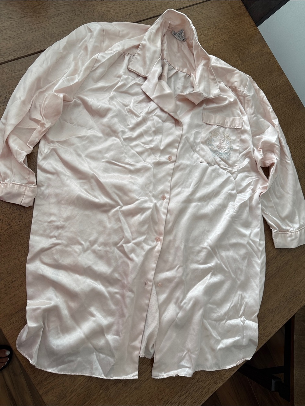 Classic Satin Button-Front Sleep Shirt in Pale Pink